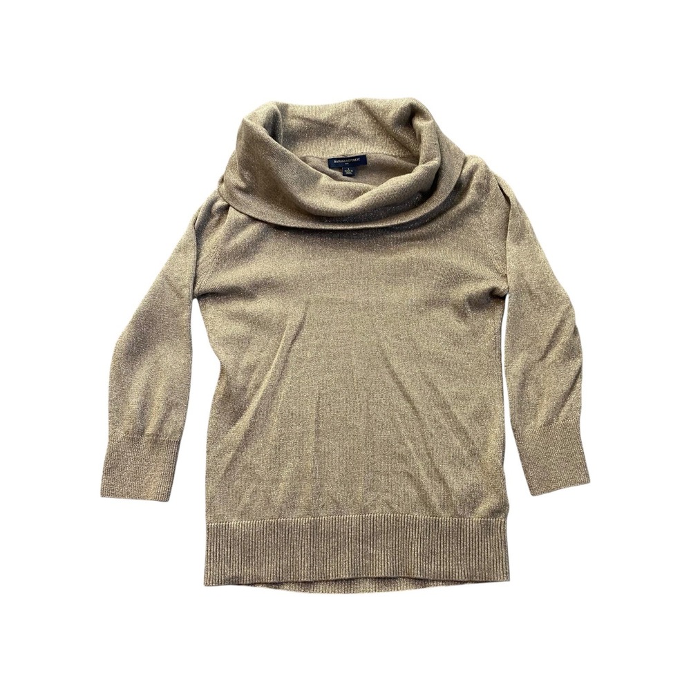 Banana Republic Gold Metallic Cowl Neck Sweater Knit Long Sleeve Size L